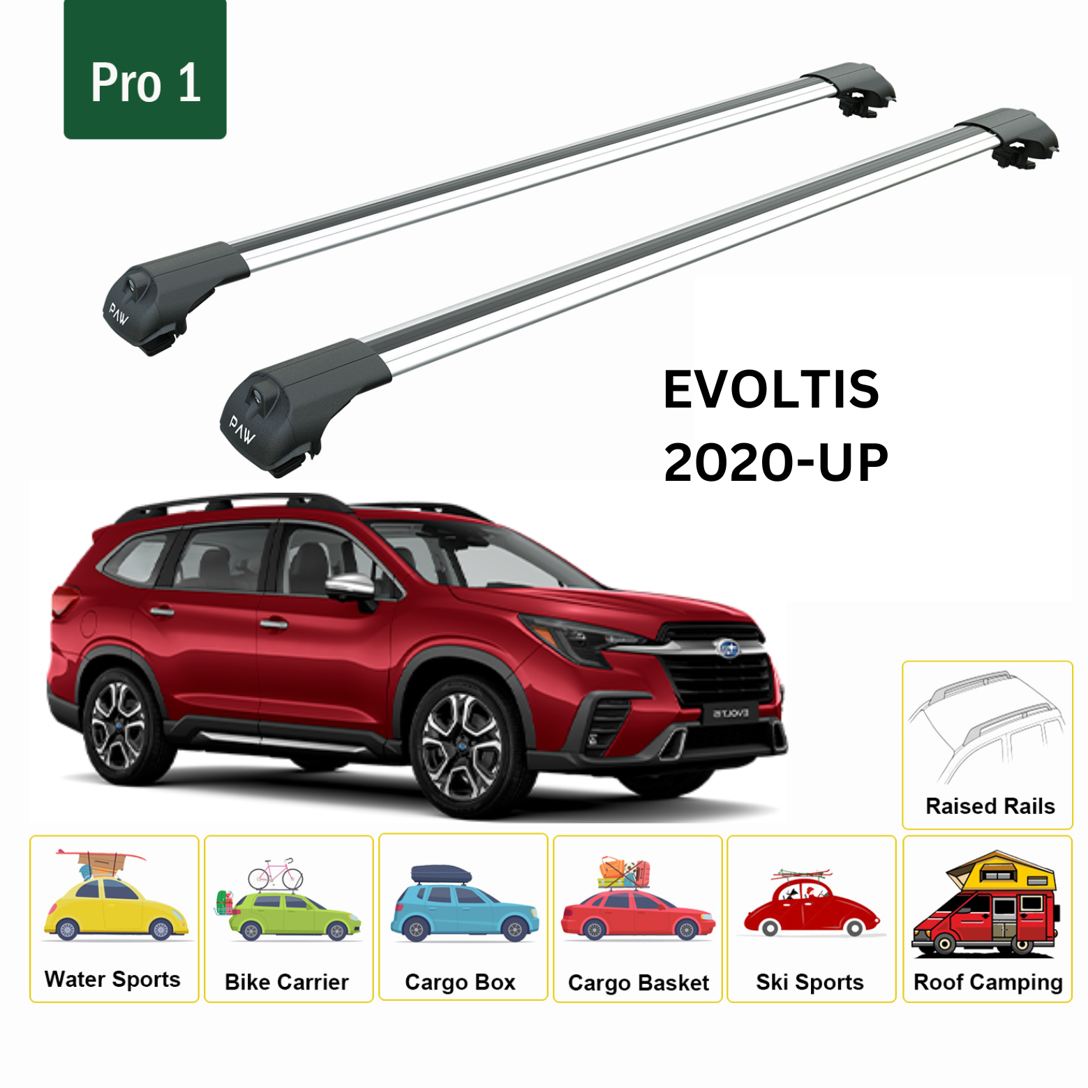 For Subaru Evoltis 2020-Up Roof Rack Cross Bars Metal Bracket Raised Rail Alu Silver For Subaru Evoltis 2020-Up Roof Rack Cross Bars Metal Bracket Raised Rail Alu Silver